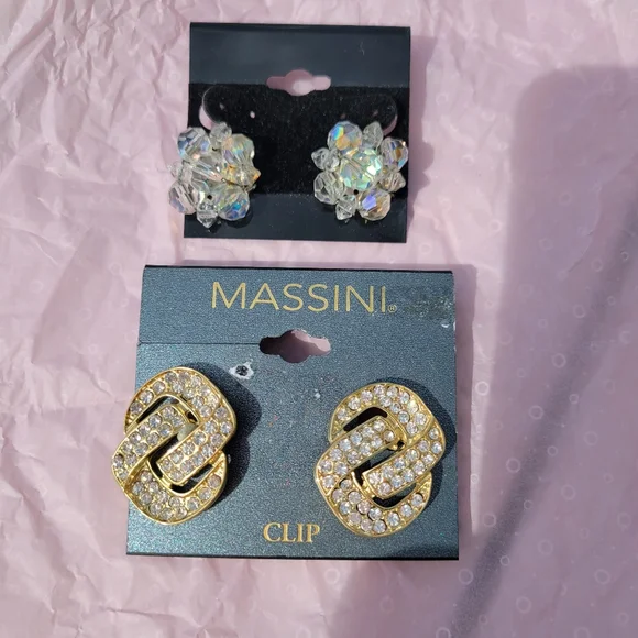 Clip-On Earrings ~ Vintage - Now ~ MCM Beaded Crystal & Current Rhinestone ~ 2pr - Picture 2 of 14